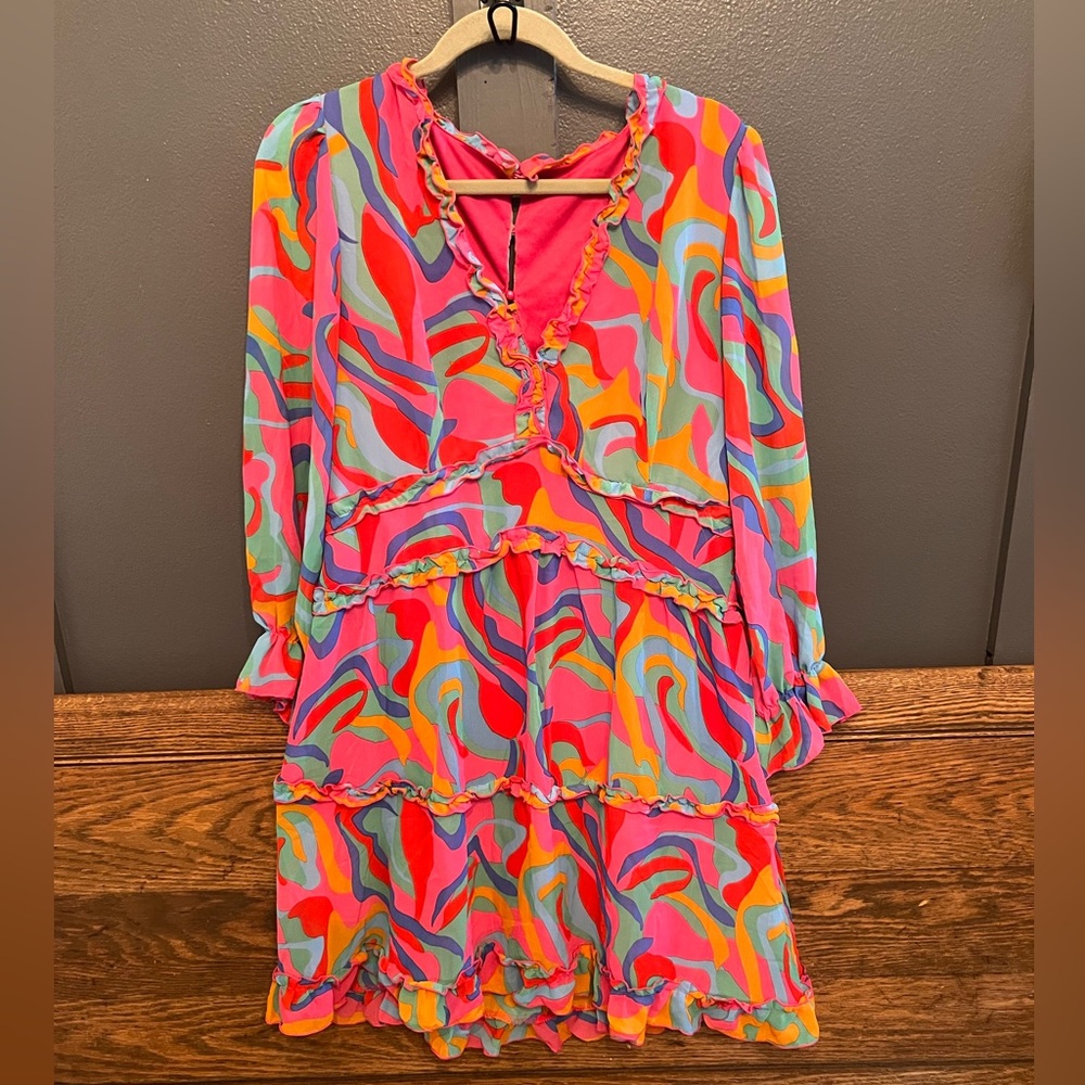 Colorful Chiffon Dress w/ Back Cut Out